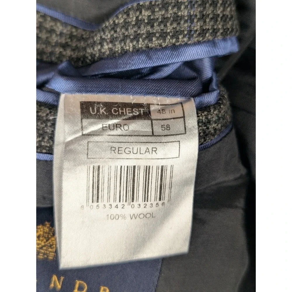 Alexandre London Savile Row Tweed Wool Blazer Sport Coat Brown Blue Plaid 48R
